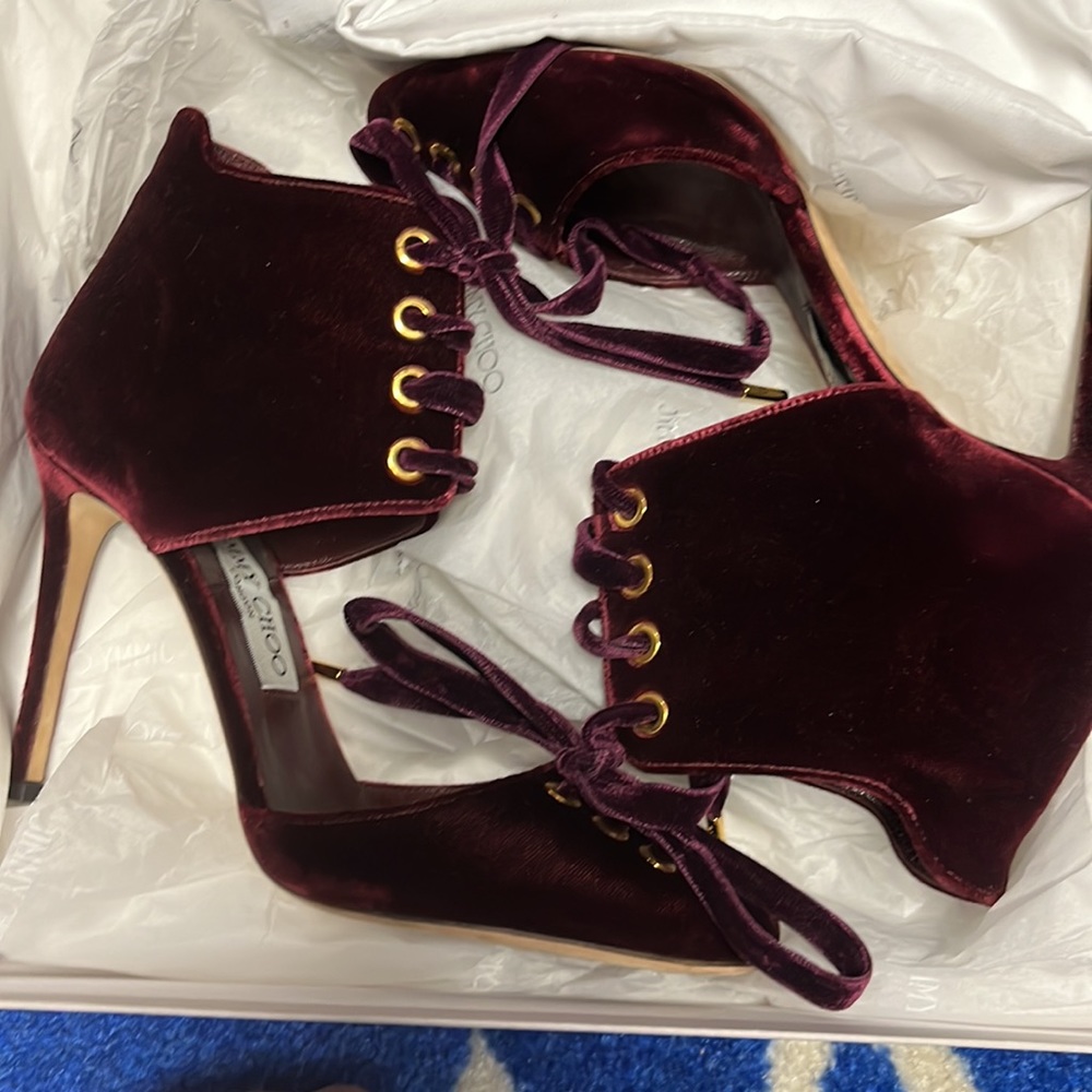 Jimmy Choo velvet lace up burgundy shoes-rare